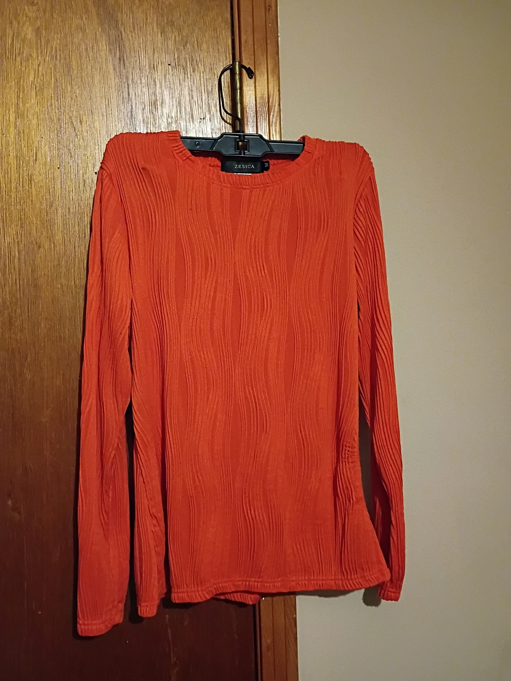 Zesica Women's Long Sleeve Ribbed Crewneck Top - Orange